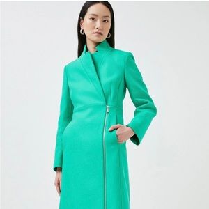 Karen Millen Italian Virgin wool Intank Topment Notch Neck Zip Coat